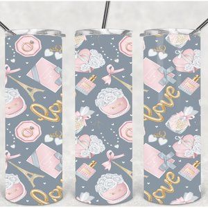 Women's Pink Gray Gold Valentine Design 20oz Tumbler Coaster Set